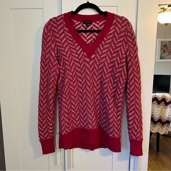 rag & bone Biata V-Neck Sweater, Sz S | Wool, Radish Pink - Picture 6 of 12